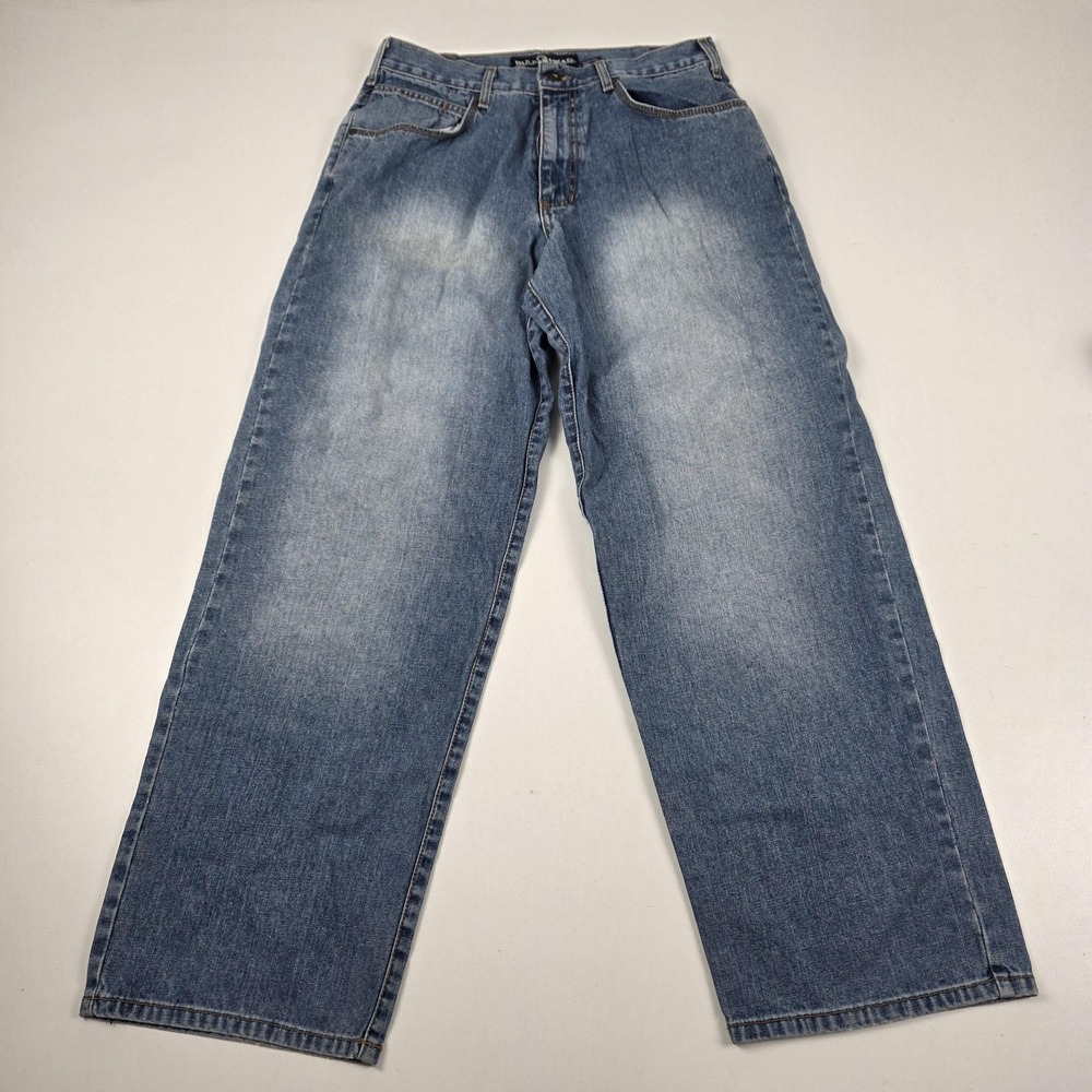 VTG Y2K Bullhead Luger Skate Jeans Mens 31x32 Blue Medium Wash Wide Leg Denim